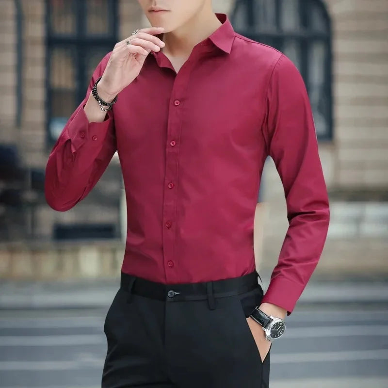 Trendy Long Sleeve White Shirt For Men Autumn Fashion Slimming Business Casual Korean Style Professional Attire