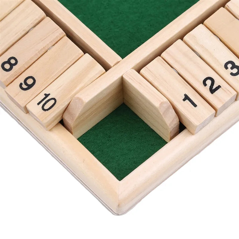 Deluxe Four Sided 10 Numbers Shut The Box Board Game Set Toy Dice Party Club Drinking Games for Adults Families