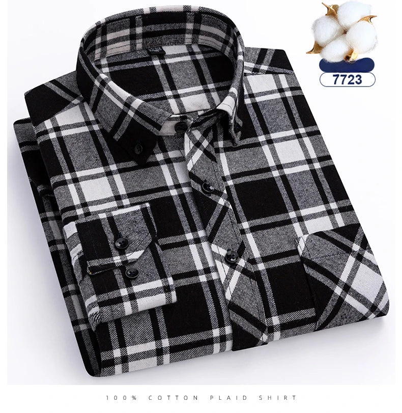 plus size 8XL100%cotton sanding long-sleeve shirts for men slim fit casual plain shirt soft palid tops designer elegant clothes