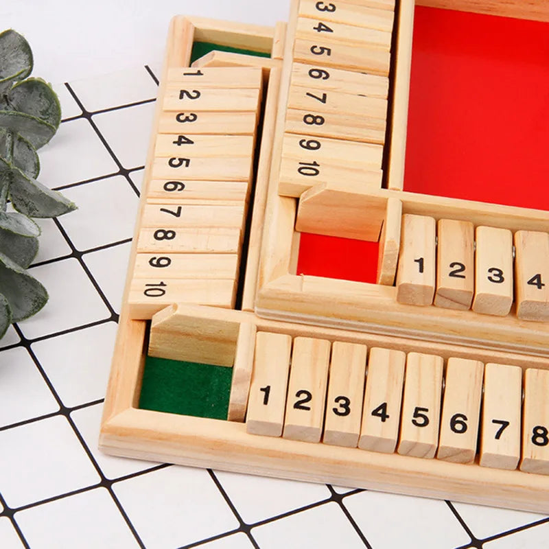 Deluxe Four Sided 10 Numbers Shut The Box Board Game Set Toy Dice Party Club Drinking Games for Adults Families