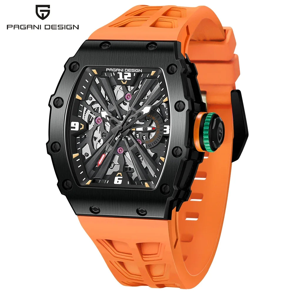PAGANI DESIGN 2024 Luxury Mens Quartz Watches Barrel Shape Waterproof Wrist Watch For Men VH65 Silicone Luminous Sapphire Mirror