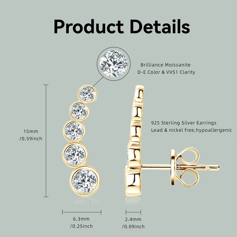 Lnngy One Row Bezel Moissanite Choker Necklace Climber Earring For Women 925 Sterling Silver Stud Earrings Necklaces Jewelry Set