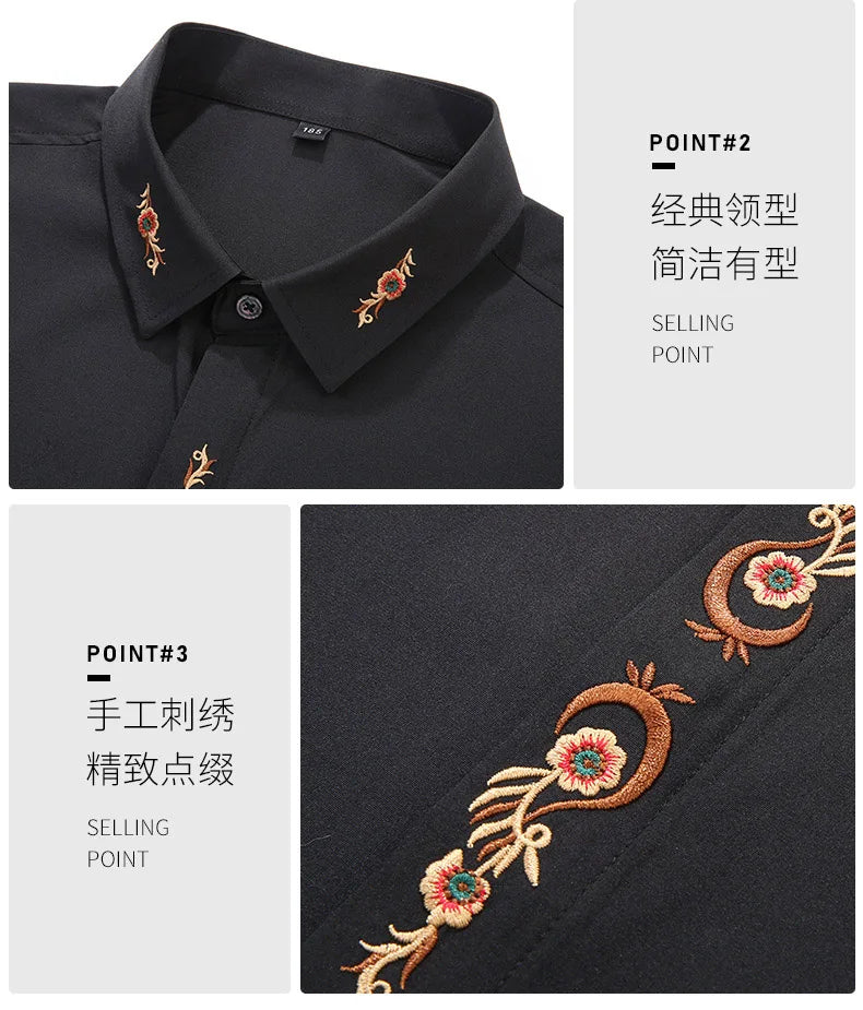 New Autumn Men's Long Sleeve Shirt Plus Size 7XL 8XL 10XL 12XL Embroidered Business Dress Loose Casual Elasticity Blouse Clothes