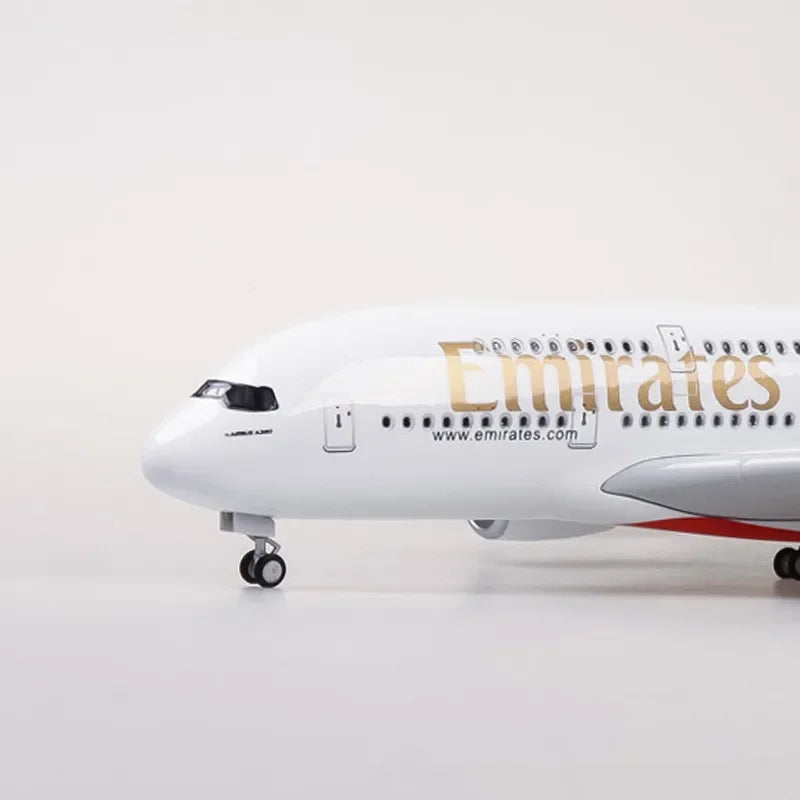 Decor 45CM 1/160 Scale Diecast Model A380 Emirates Airways Resin Airplane Airbus With Light And Wheels Toy Airline Collection