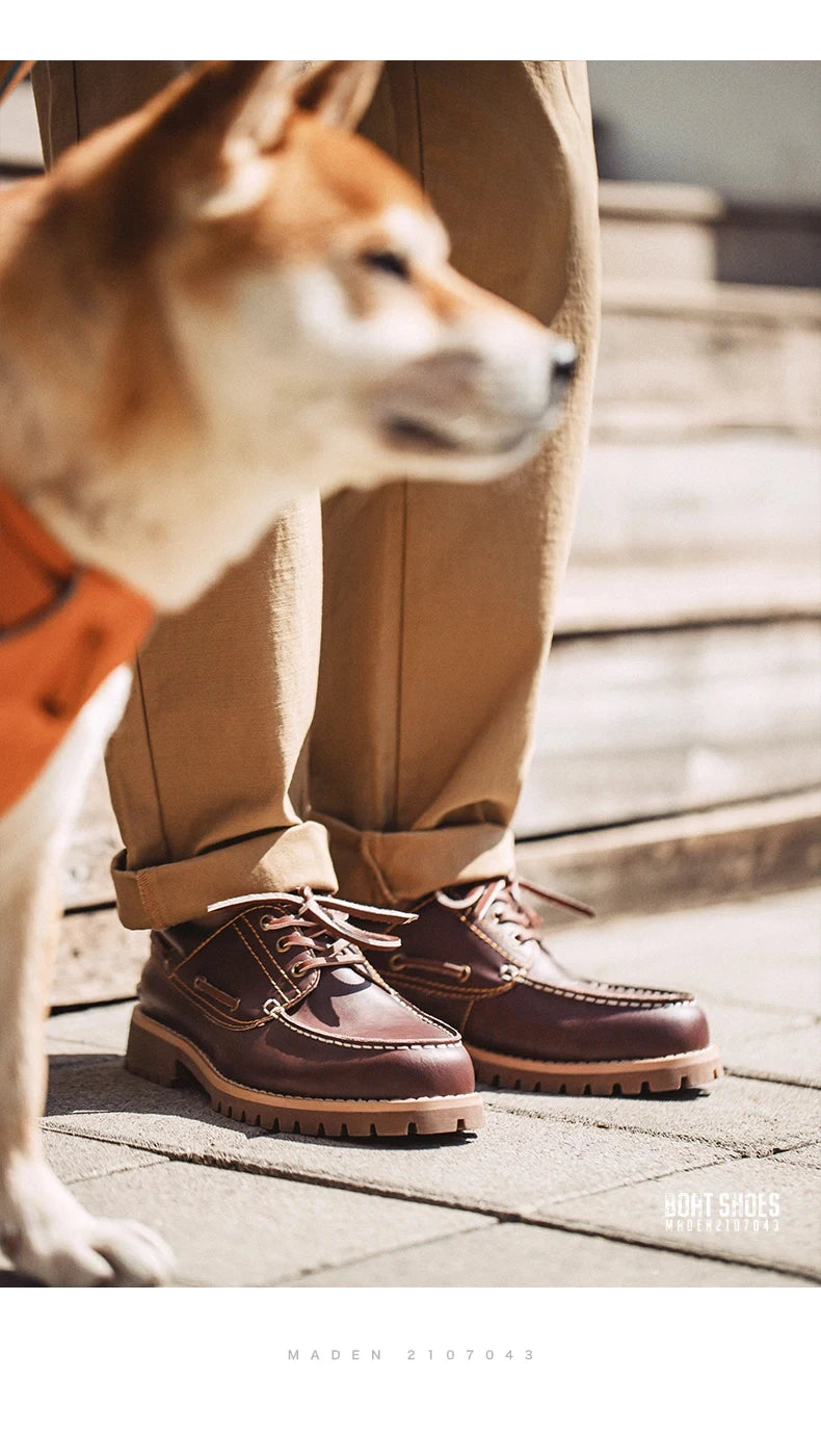 Maden 2023 New Men's Fashion Retro Low-top British Style Work Shoes Casual Leather Breathable Boat Shoes 44 Size