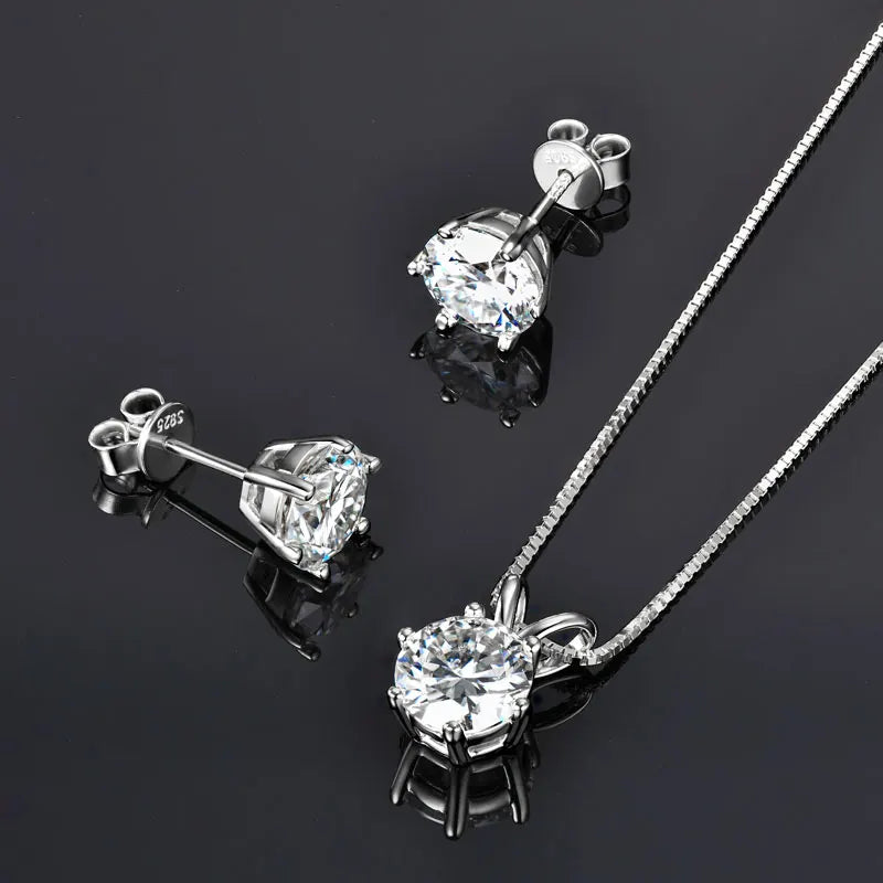 Classic 3.0cttw. D Round Moissanite Pendant Necklace Earrings Set for Women Couples Men s925 Silver Jewelry Sets GRA Certificate