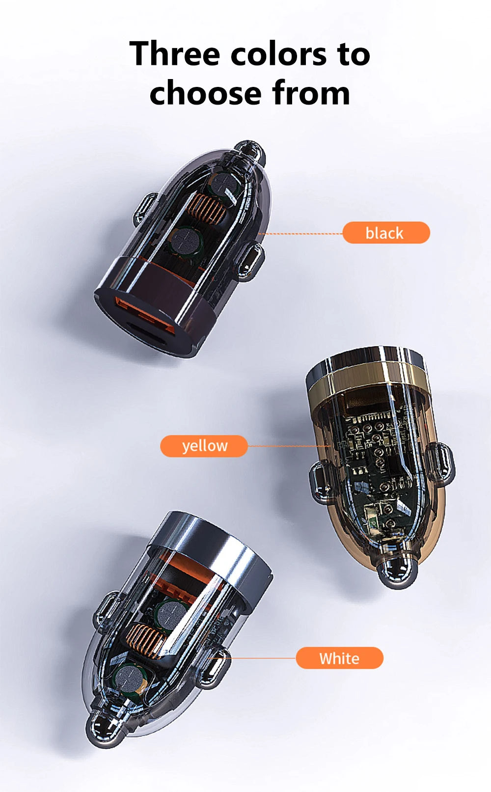 120W Transparent Invisible Pull Ring Car Charger USB Type C Fast Charging QC3.0 PD Phone Charger for iPhone Xiaomi Samsung