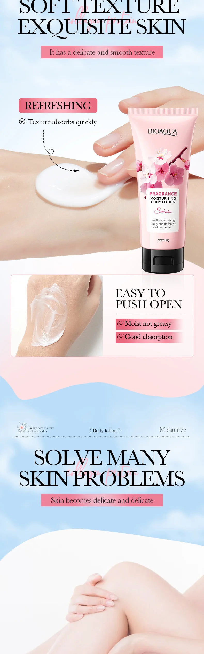 100g BIOAQUA Sakura Fragrance Body Lotion Moisturizing Nourishing Brightening Hydrating Leg Arm Back Body Cream Whole Skin Care