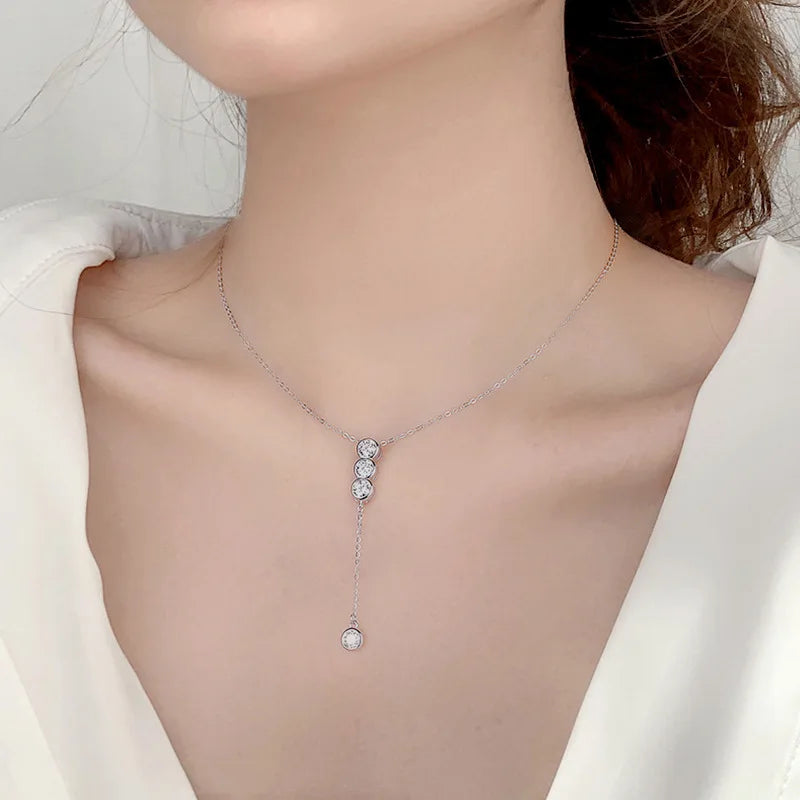 Houtros 3mm/5mm Full Moissanite Necklace for Girls Classic Bubble Clavicular Chain 925 Sterling Silver Party Fine Jewelry GRA