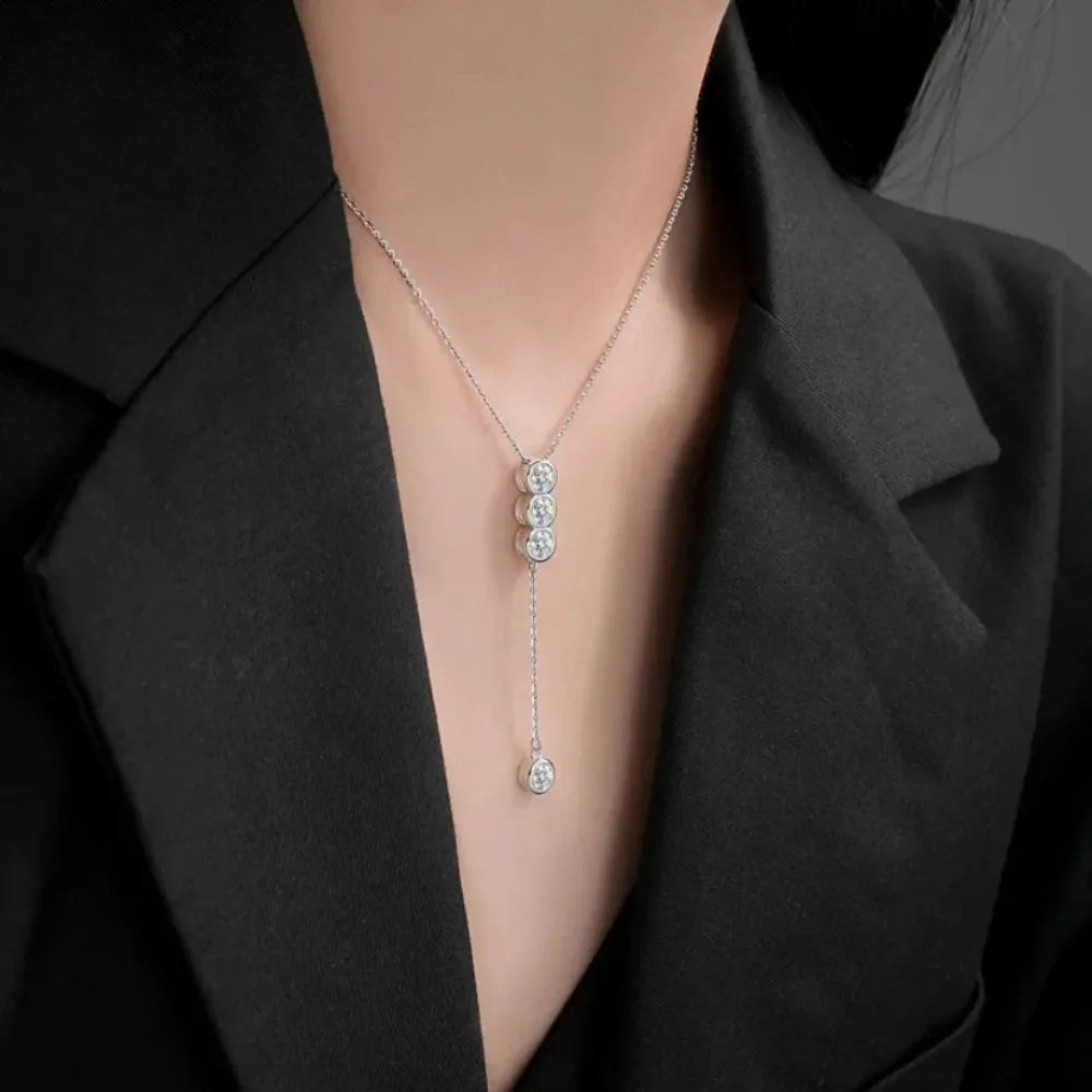 Houtros 3mm/5mm Full Moissanite Necklace for Girls Classic Bubble Clavicular Chain 925 Sterling Silver Party Fine Jewelry GRA