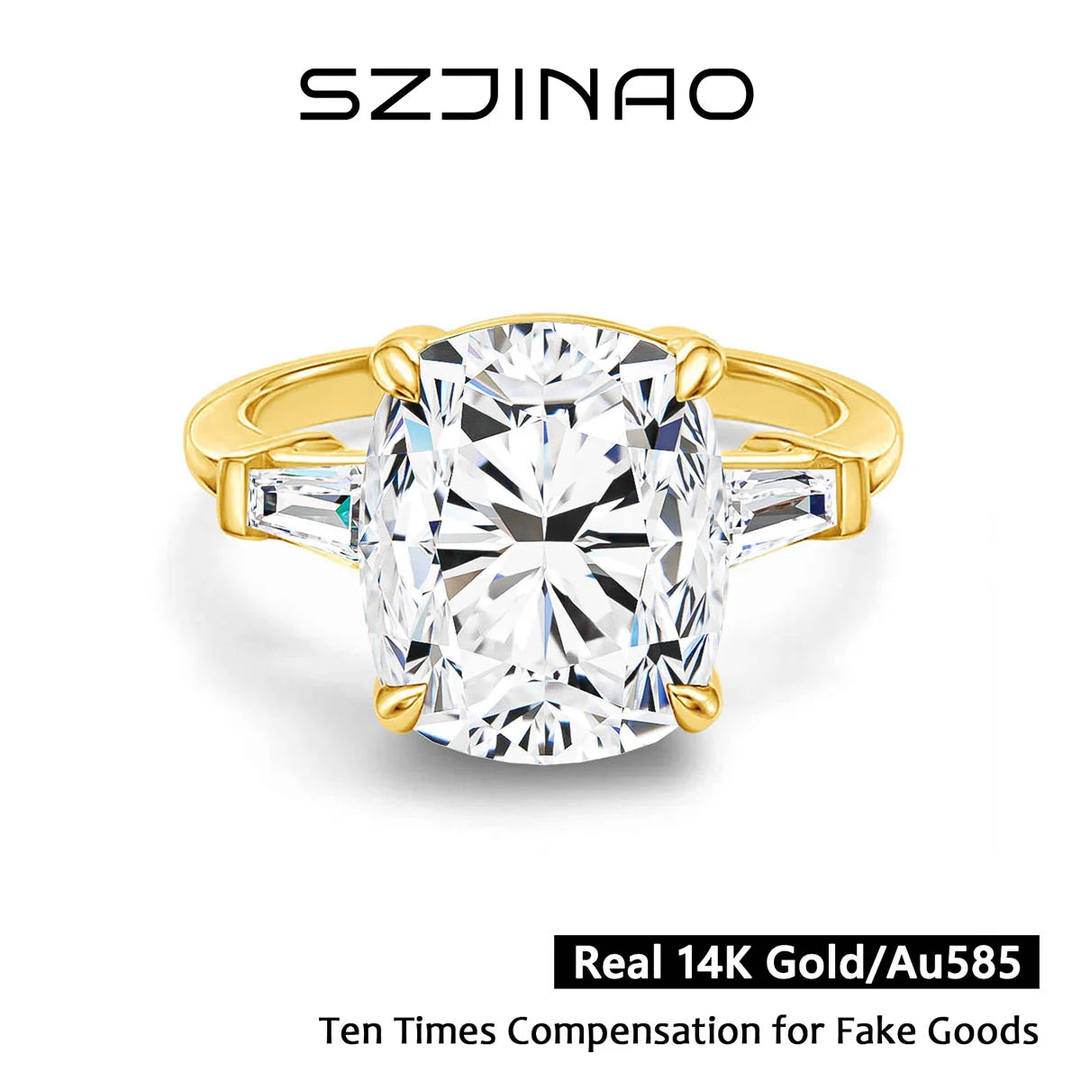 14K Gold Cushion Moissanite Engagement Ring 8.0CT VVS1 Clarity GRA Certified for Women Wedding Anniversary Gift Trendy Jewelry