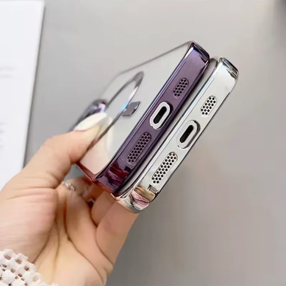 Fashion Plating Magnetic Soft Case Magsafe For iPhone 16 15 14 Plus 13 12 11 Pro Max Wireless Charging Case With Lens Protector