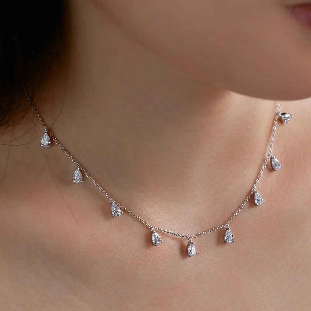 GRA Certified 0.5carat Pear Cut Moissanite Diamond Necklaces for Women 925 Sterling Silver Neck Chain Waterdrop Shape Choker