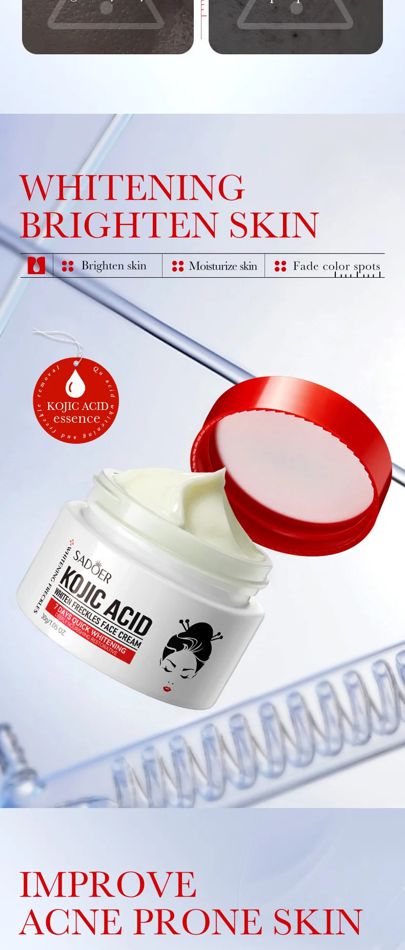 1/2pcs SADOER Kojic Acid Face Cream Moisturizing Freckle Removing Creams Brightening Hydrating Facial Cream Skin Care Products