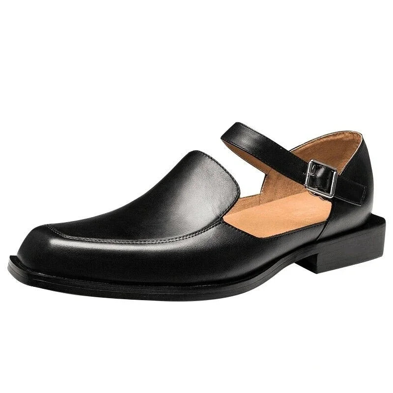 New Black Men's Summer Sandals Pu Leather Buckle Strap Dress Shoes for Men with  Business Formal Shoes Men