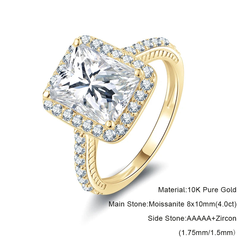 Lnngy Certified Princess Cut Moissanite Ring For Couples Lovers' 10K Solid Gold Engagement Halo Ring Lab Created Diamond Jewelry