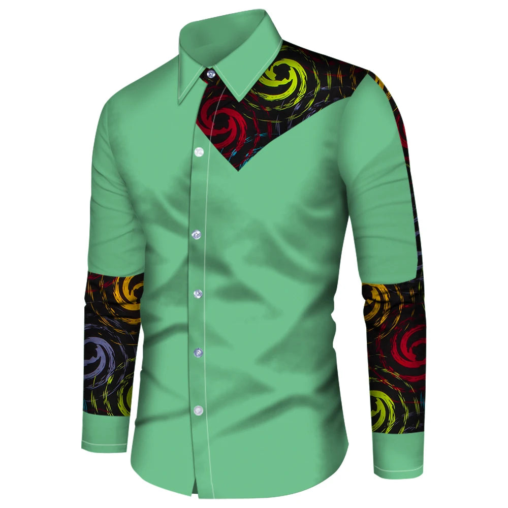 Men's Long Sleeve Shirt Casual Fashion 3D Design Vintage Printed Shirt Men's Flap Collar Shirt Long Sleeve Top