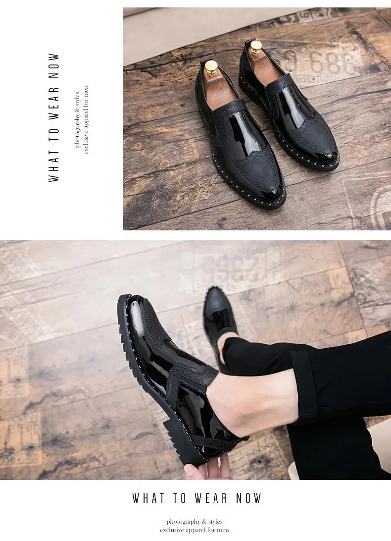 Fashionable Formal Men Shoes Lightweight Outdoor Loafers Thick Soled Wear-resistant Leather Shoes Black Gold andSilverSizes38-48