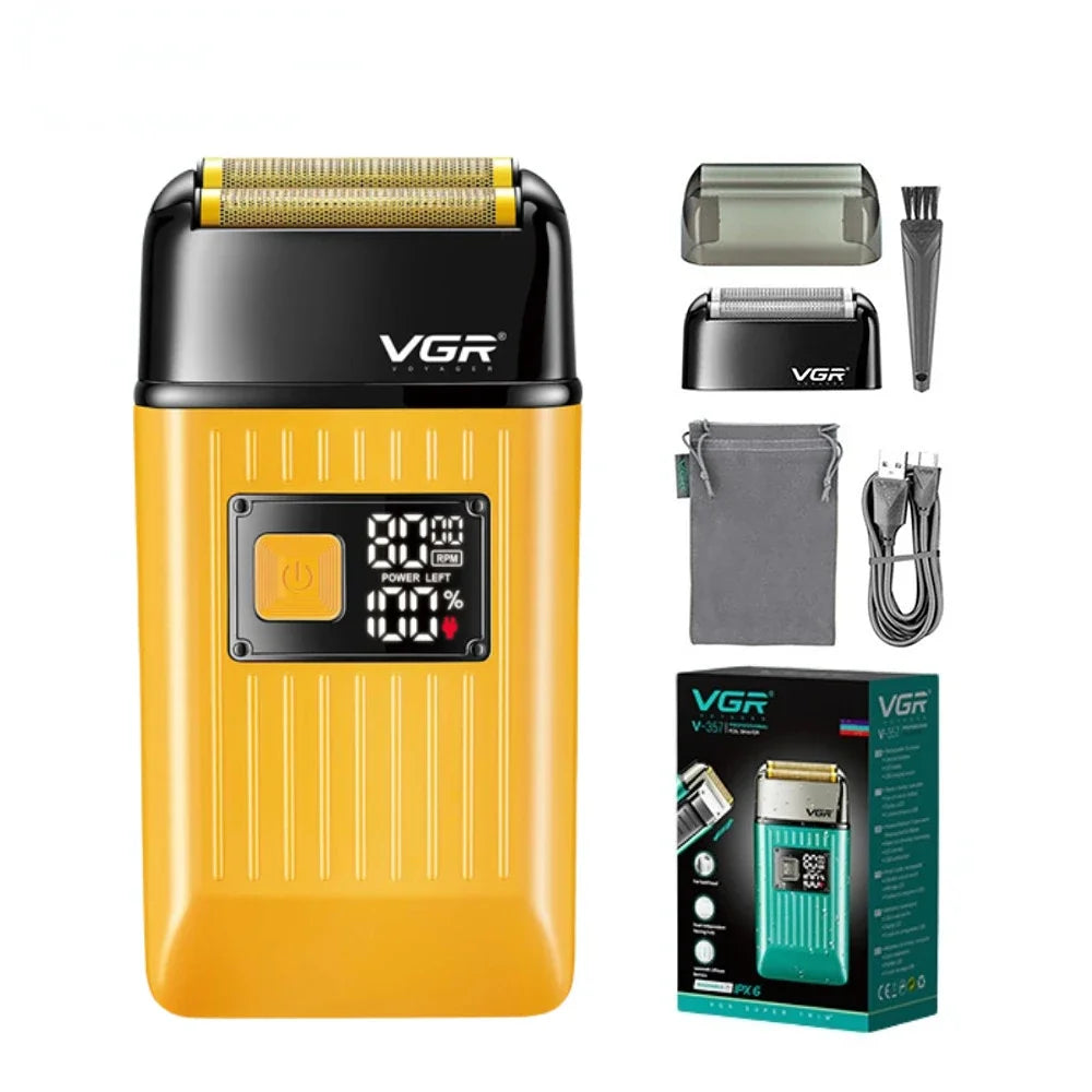 VGR Professional Hair Beard Electric Shaver For Men Beard Trimmer Wet Dry Shaving Machine Digital Display Shaver For Men V-357
