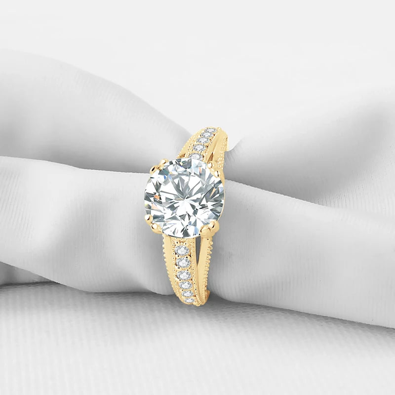 Lnngy Real 10K Yellow Gold Wedding Rings Round Cut 9mm 3ct Moissanite Engagement Ring for Women Jewelry Gift Bijoux Bague
