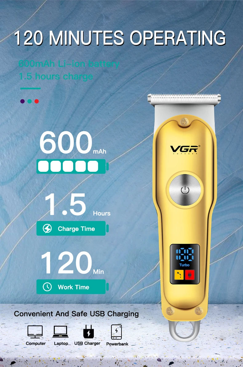 VGR Hair Clipper Mini Hair Trimmer Professional Beard Trimmer Rechargeable Cordless Electric T-Blade Zero Cutting Machine V-290