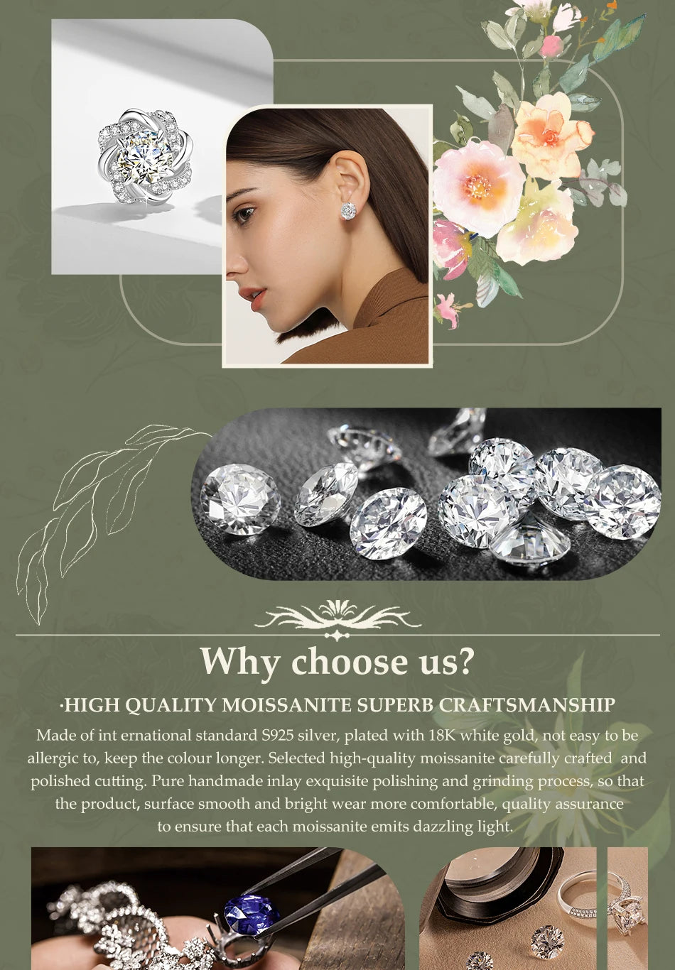 Genuine 18K Gold Moissanite Stud Earrings 2ct Diamond Earrings Classic Trendy for Women Wedding Gifts Fine Jewelry