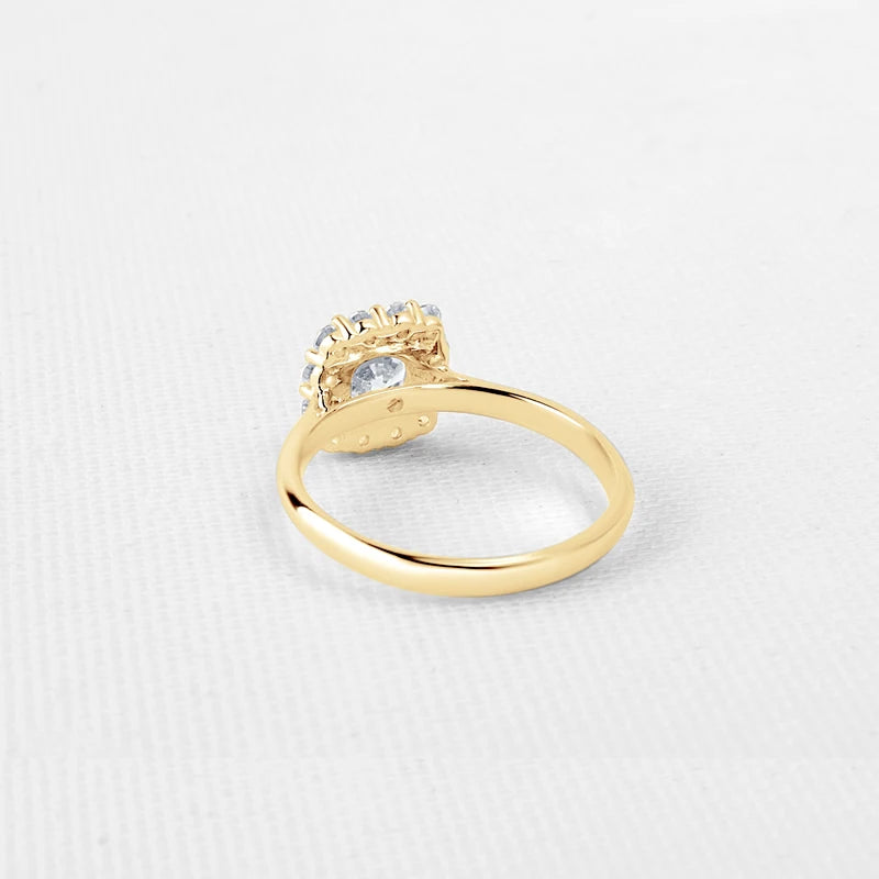 Lnngy Pure 10K Yellow Gold Rings Round Cut 6mm 0.8ct Moissanite Halo Engagement Ring for Women Ladies Charm Jewelry Gift