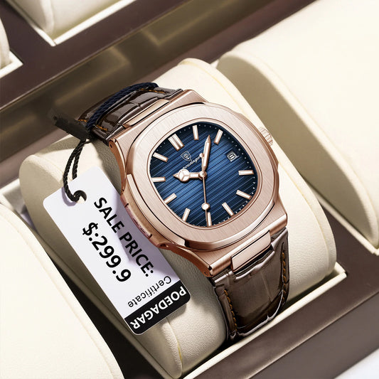 POEDAGAR Top Luxury Square Man Watch Date Waterproof Luminous Quartz Men Watches High Quality Fashion Sports Leather Men's Watch