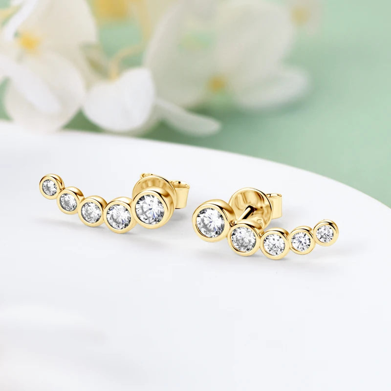 Lnngy One Row Bezel Moissanite Choker Necklace Climber Earring For Women 925 Sterling Silver Stud Earrings Necklaces Jewelry Set