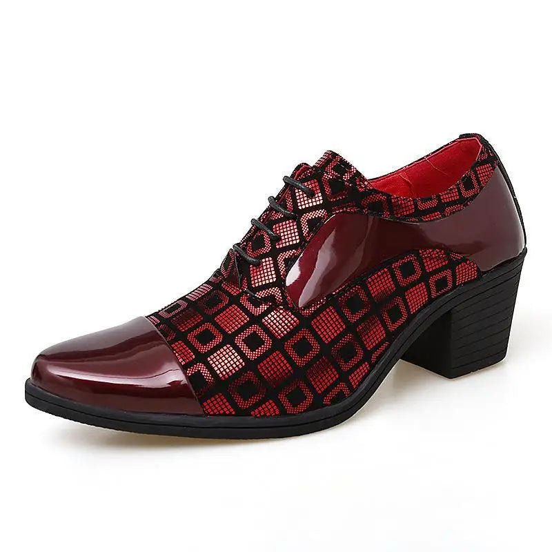 Italian Men Formal Shoes High Heels Pointed Toe Wedding Party Shoe Luxury Shiny Business Work Shoes British Style Leather Shoes