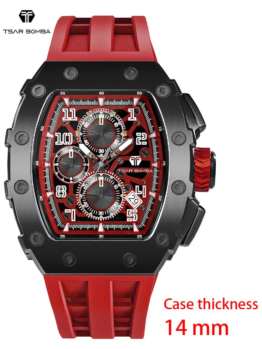 TSAR BOMBA Tonneau Watches for Men Sapphire Quartz Wristwatch Fashion Timepiece 5ATM Waterproof Clock Luxury Mens Watch