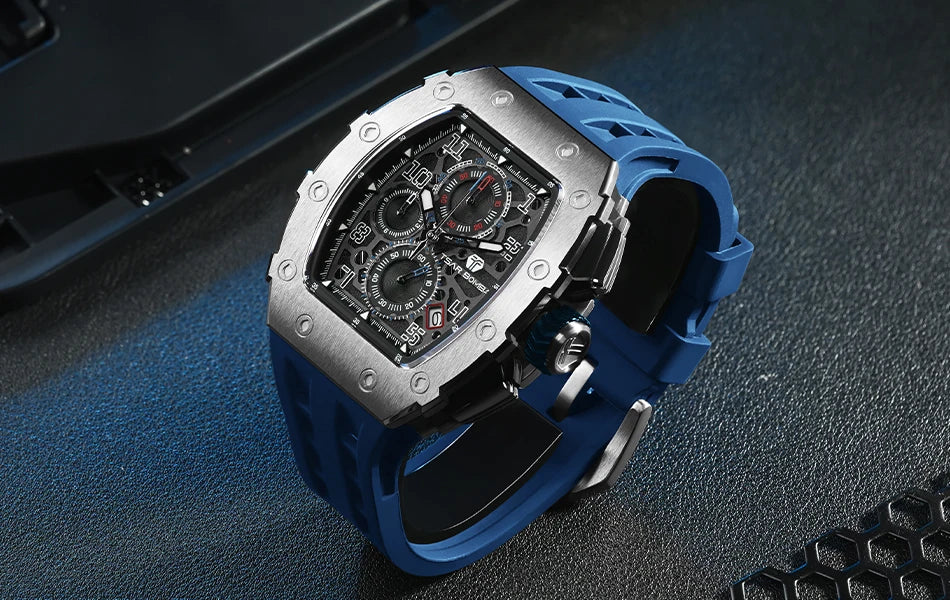 TSAR BOMBA Tonneau Watches for Men Sapphire Quartz Wristwatch Fashion Timepiece 5ATM Waterproof Clock Luxury Mens Watch
