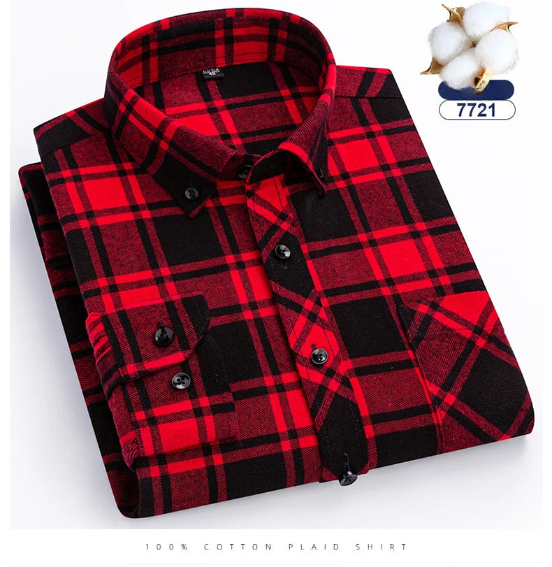 plus size 8XL100%cotton sanding long-sleeve shirts for men slim fit casual plain shirt soft palid tops designer elegant clothes